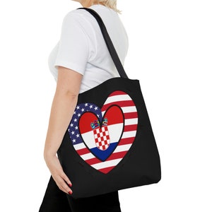 Croatian American Heart Valentines Day Gift Half Croatia USA Flag Tote Bag | Shoulder Bag Gift for