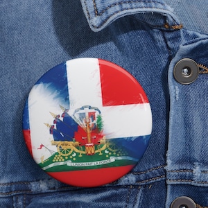 Hispaniola Haitian Dominican Republic Flag Pin Buttons | Haiti DR Gift for