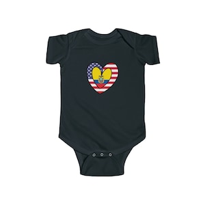 Ecuadorian American Heart Valentines Day Gift Half Ecuador USA Flag Baby Bodysuit | Newborn Boy Girl Gift for