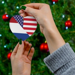 Dutch American Flag Ceramic Ornaments | Netherlands USA Christmas Tree Gift for