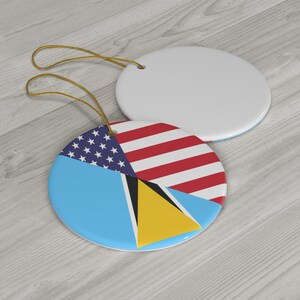 St. Lucian American Flag Ceramic Ornaments | St. Lucia USA Holiday Christmas Tree Gift for
