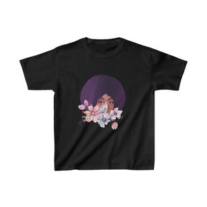 Kids Black Woman Floral Afro T-Shirt | Unisex Tee Shirt