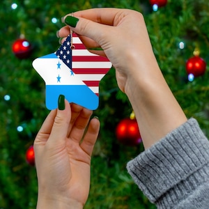 Honduran American Flag Ceramic Ornaments | Honduras USA Holiday Christmas Tree Gift for