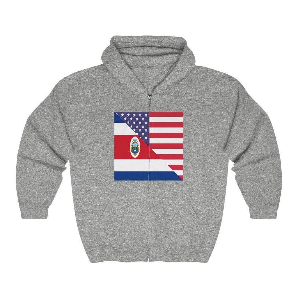 Costa Rican American Flag USA Zip Hoodie Hooded Sweatshirt, Costa