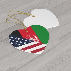 Afghanistan USA Flag | Half Afghan American Ceramic Ornament | Christmas Tree Ornaments Gift for