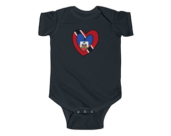 Haitian Trini Flag Heart Baby Bodysuit | Haiti Trinidad Tobago Newborn Girl Boy Gift for Haitian Gift for