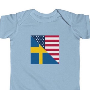 Swedish American Flag Baby Bodysuit | Unisex Sweden USA Newborn Boy Girl Gift for