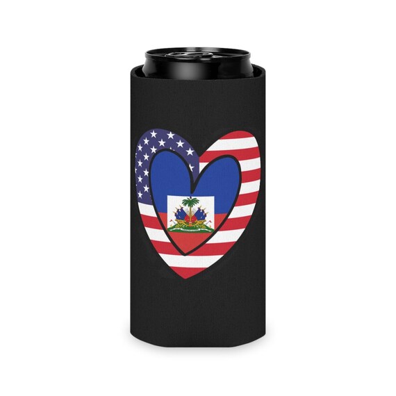Haitian American Flag Can Cooler | Haiti USA Drink Cosy