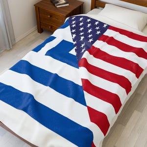 Greek American Flag Greece USA Velveteen Plush Blanket | Gift for Friends, Throw