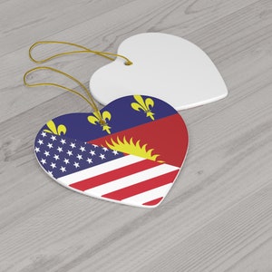 Guadeloupe American Flag Half Guadeloupean USA Ceramic Ornament | Christmas Tree Ornaments Gift for