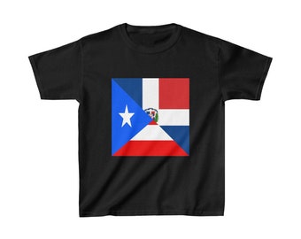 Kids Puerto Rican Dominican Republic Flag Half PR DR T-Shirt | Unisex Tee Shirt Gift for