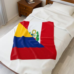 Peru Colombia Flag Peruvian Colombian Velveteen Plush Blanket | Gift for Friends, Throw