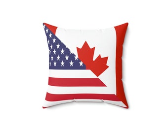 Canadian American Flag Canada USA Spun Polyester Square Pillow Gift for