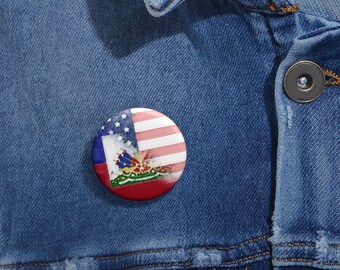 Haitian American Painted Flag Pin Button | Haiti USA Ayiti Gift For