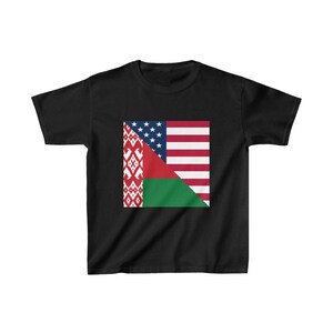 Kids Belarus American Flag Half USA T-Shirt | Unisex Tee Shirt Gift for