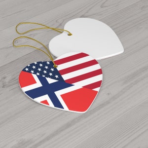 Norwegian American Flag Ceramic Ornaments | Norway USA Holiday Christmas Tree Gift for