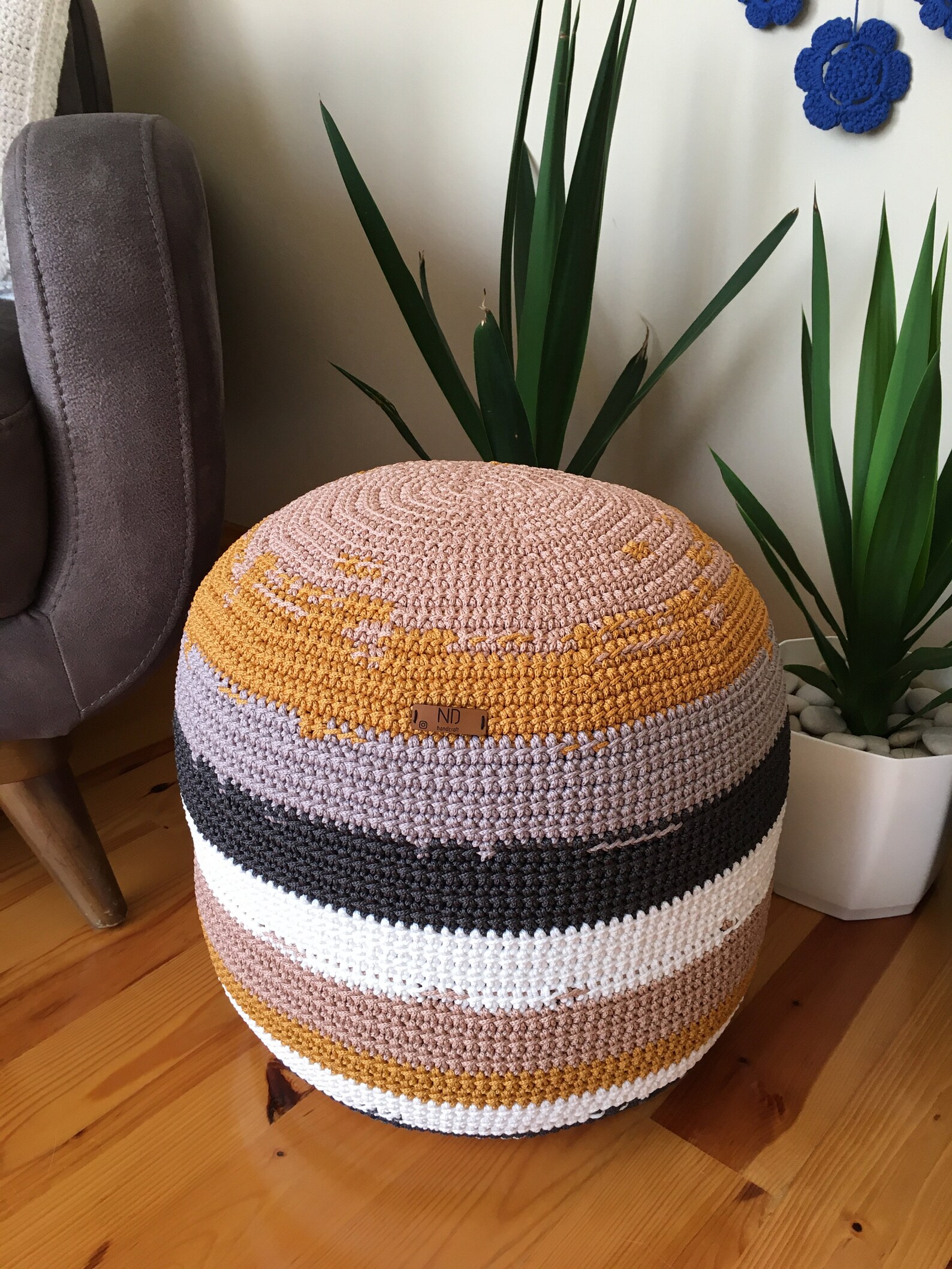 Knitted Pouf Colours Ottoman Poufs Crochet Ottoman Pouf Etsy