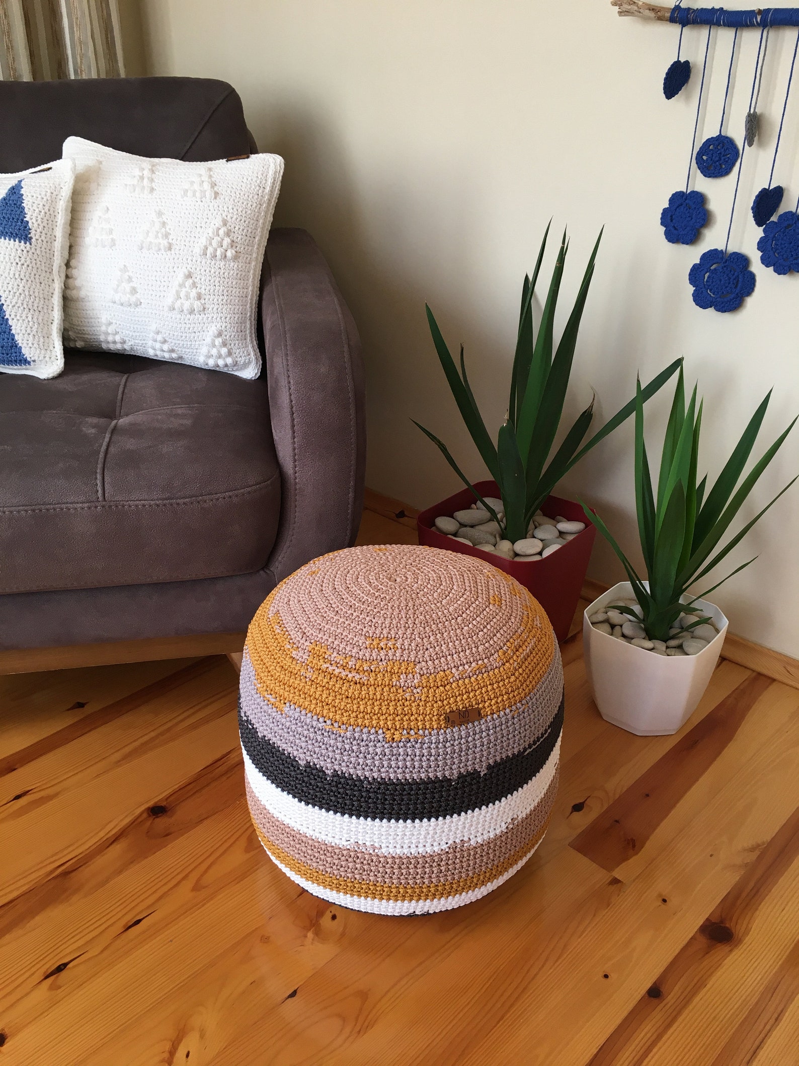 Knitted Pouf Colours Ottoman Poufs Crochet Ottoman Pouf Etsy