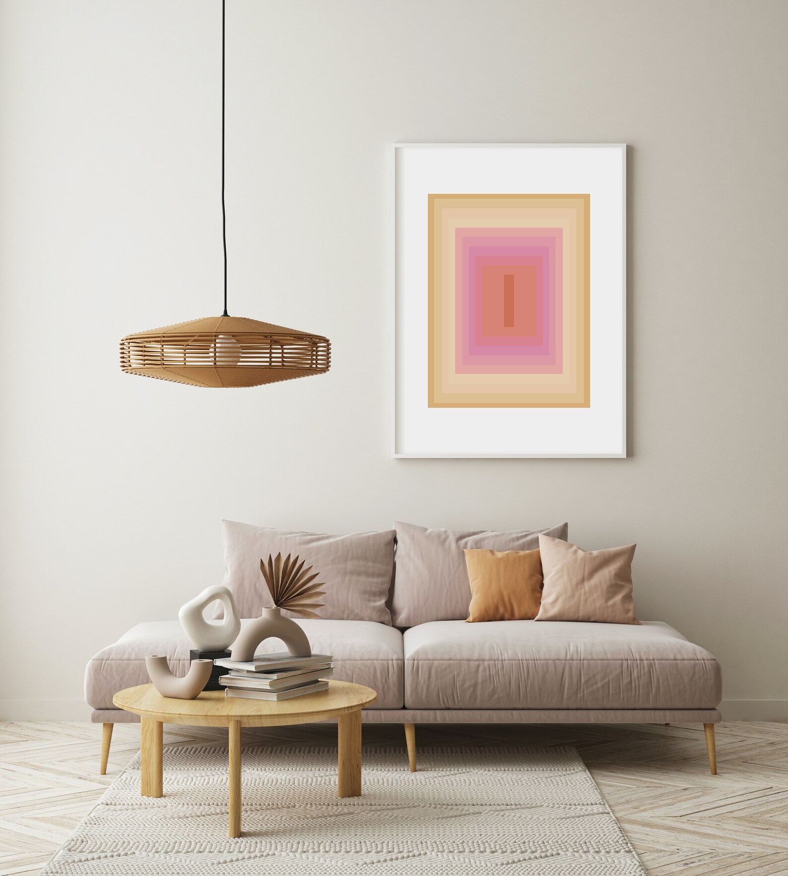 Light Pink Brown Retro Geometry Wall ART PRINT 70s Vintage