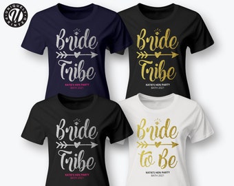 Personalised GLITTER Hen Party T Shirt BRIDE TRIBE Custom Printed Hen Do Top