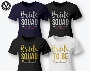 Personalised GLITTER Hen Party T Shirt BRIDE SQUAD Custom Printed Hen Do Top