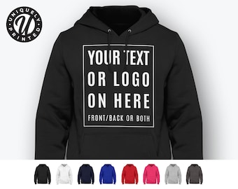 Sudadera con capucha personalizada con tu texto y logotipo impresos. Sudadera unisex con capucha.