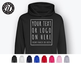 Kids Personalised Hoodie Custom Printed Your Text Logo Design Boys Girls Hoody