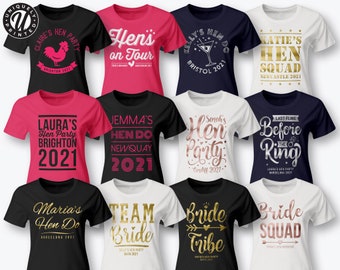 Personalised HEN PARTY T SHIRTS Custom Printed Hen Do Bride To Be Ladies Tops