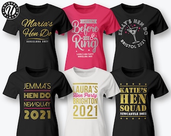 Personalised GLITTER Hen Party T Shirts Custom Printed Hen Do Bride To Be Tops