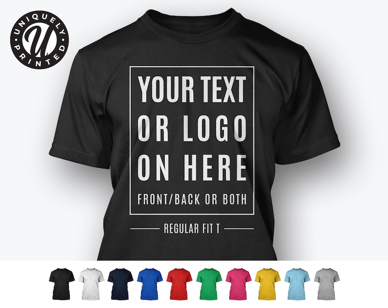 Camiseta personalizada con texto impreso personalizado, diseño de logotipo, ajuste regular, unisex imagen 1