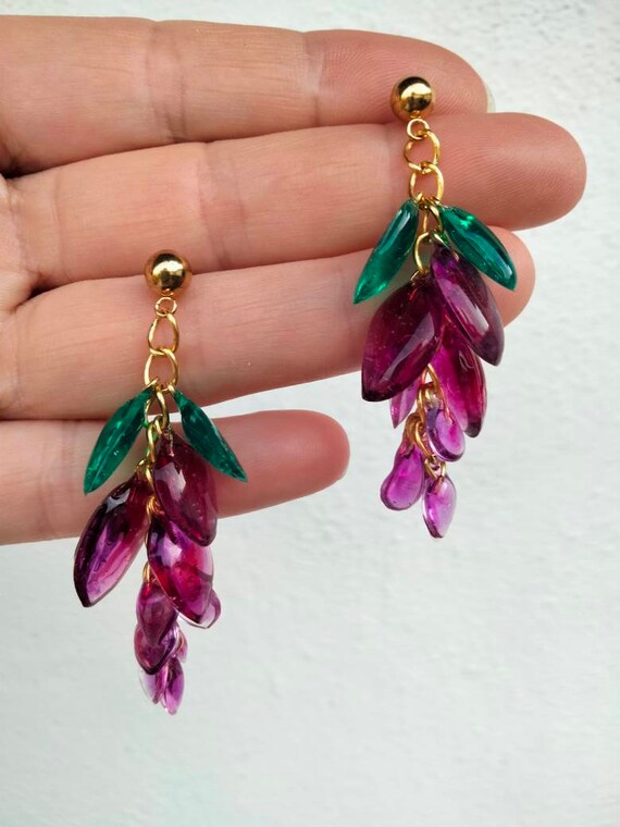 purple,green Resin earrings,purple