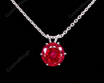 Natural Mozambique Blood Red Ruby Pendant 14x14 MM, 925 Sterling Silver Round Cut Charm Pendant, Valentine Gift For Love, Ruby Gem Pendant