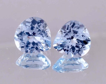1 Pair Natural Flawless Blueish AQUAMARINE Heart Cut Loose Gemstone GIT Certified/AAA+ Top Quality Aquamarine/Ring & Jewelry Making Gemstone