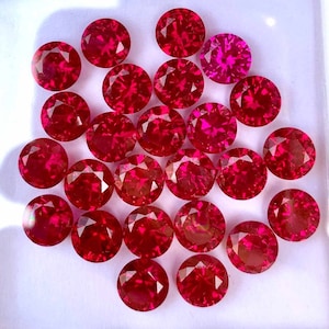 50 Pcs Natural Flawless Mogok Red Ruby Round Cut Loose Gemstone Certified-Wholesale Loose Gem-AAA Top Quality Ruby-Ring & Jewelry Making image 1