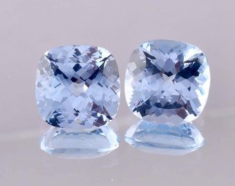 1 Pair Natural Flawless Blueish AQUAMARINE Cushion Cut Loose Gemstone GIT Certified/AAA+ Top Quality Aquamarine/Ring & Jewelry Making Gem