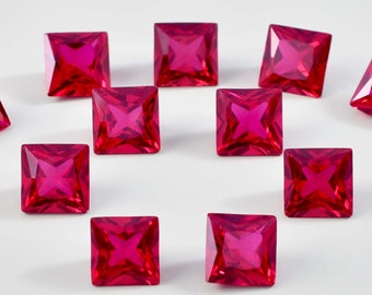10 Pcs Natural Flawless Mogok Red Ruby Square Cut Loose Gemstone Certified/Wholesale Loose Gem/AAA+ Top Quality Ruby/Ring & Jewelry Making