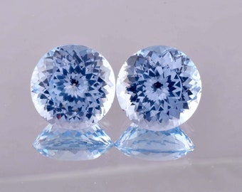 1 Pair Natural Flawless Blueish AQUAMARINE Round Cut Loose Gemstone GIT Certified/AAA+ Top Quality Aquamarine/Ring & Jewelry Making Gemstone