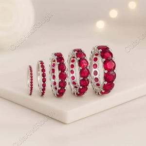 Pierścionek ślubny z naturalnym mozambickim krwistoczerwonym rubinem, srebro próby 925, obrączki Eternity Solid, 3 x 3 mm, okrągłe rubinowe obrączki, prezent walentynkowy z miłości