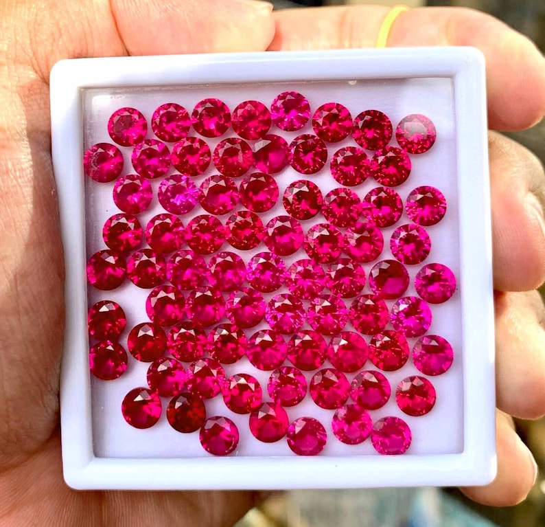 50 Pcs Natural Flawless Mogok Red Ruby Round Cut Loose Gemstone Certified-Wholesale Loose Gem-AAA Top Quality Ruby-Ring & Jewelry Making zdjęcie 4