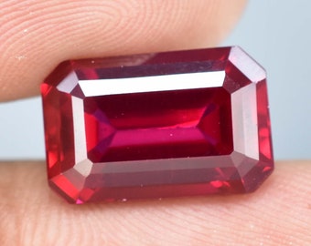 12x14 MM Natural Flawless Mozambique Pigeon Blood Red Ruby Emerald Cut Loose Gemstone Certified-Ring & Jewelry Making Gem-AAA+ Top Quality