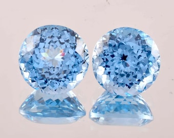1 Pair Natural Flawless Blueish AQUAMARINE Round Cut Loose Gemstone GIT Certified/AAA+ Top Quality Aquamarine/Ring & Jewelry Making Gemstone
