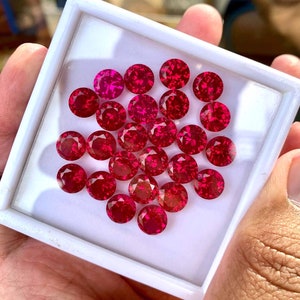 50 Pcs Natural Flawless Mogok Red Ruby Round Cut Loose Gemstone Certified-Wholesale Loose Gem-AAA Top Quality Ruby-Ring & Jewelry Making zdjęcie 2