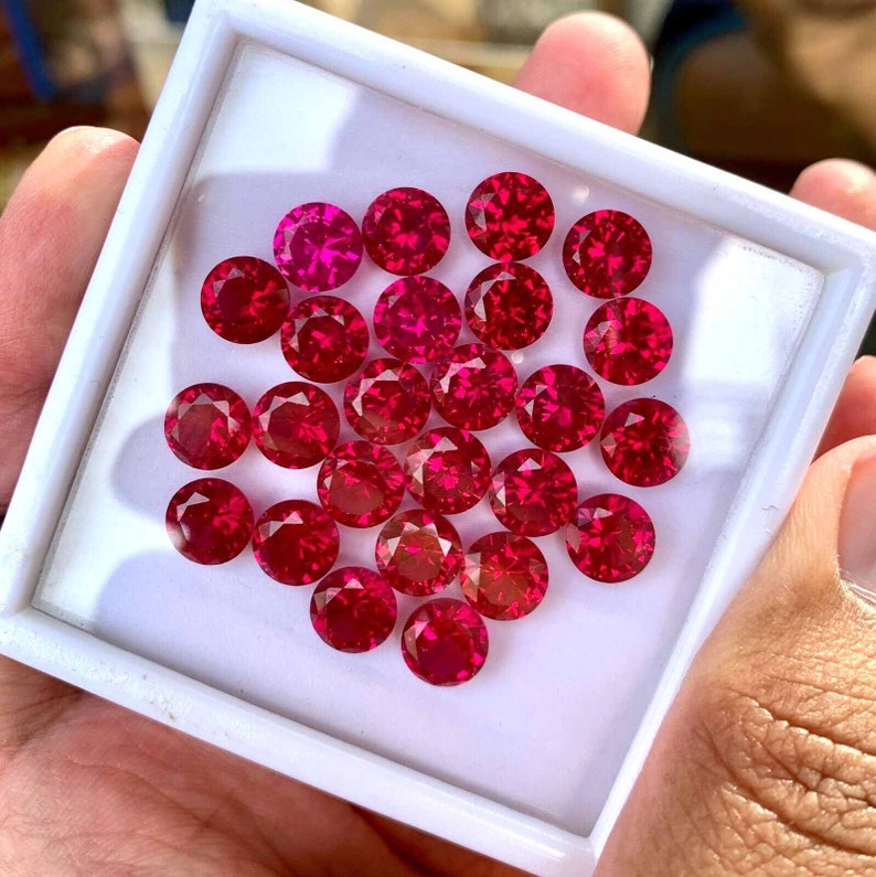 50 Pcs Natural Flawless Mogok Red Ruby Round Cut Loose Gemstone Certified-Wholesale Loose Gem-AAA Top Quality Ruby-Ring & Jewelry Making zdjęcie 2