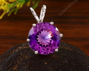 Natural Purple Pink TAAFFEITE Pendant 14x14 MM, 925 Sterling Silver Round Cut Charm Pendant, Valentine Gift For Love, Taaffeite Gems Pendant