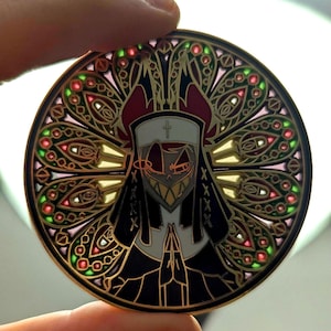 B GRADE 2.5in Nun Alastor Unholy Trinity Stained Glass Window Enamel Pin Hazbin Hotel Cathedral Gold