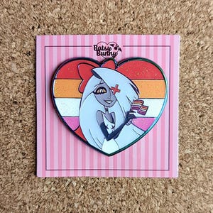 B GRADE DISCONTINUED 2in Lesbian Pride Vaggie Hazbin Hotel Heart Enamel Pin Rainbow Plated Epoxy Coating