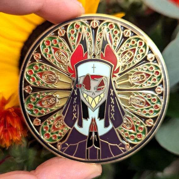 B GRADE Nun Alastor Enamel Pin: Hazbin Hotel Stained Glass, Gold