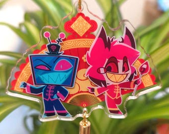 Limited Edition 3in Lunar New Year of the Horse RadioStatic Alastor and Vox Charm Keychain with Tassel