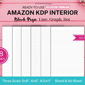 KDP Interior Bundle Lined, Dot Grid, Graph Pages for Low Content Books 120 Pages, 5x8&quot;, 6x9&quot; & 8.5x11&quot;, Ready to Upload, PDF, Commercial Use