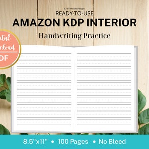 KDP Interior Handwriting Practice Book, 100 Pages, 8.5x11, Low Content Books, Ready to Upload, PDF, Commercial Use